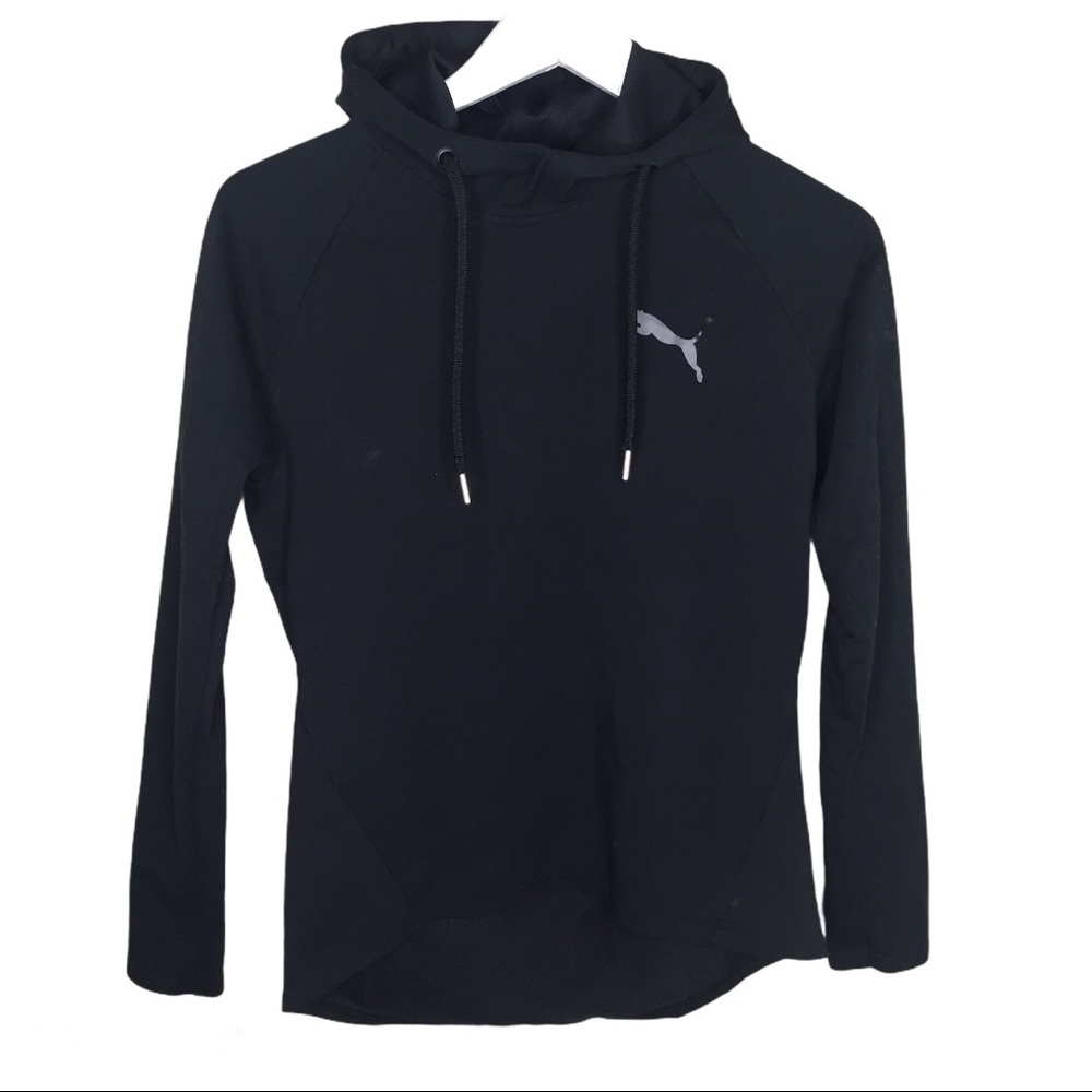PUMA Long Sleeve Pullover/Sweater With Hood & Drawstring Detail Black Size Small